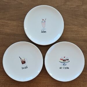 Rae Dunn White Dessert Plate Trio Ice Cream Motifs